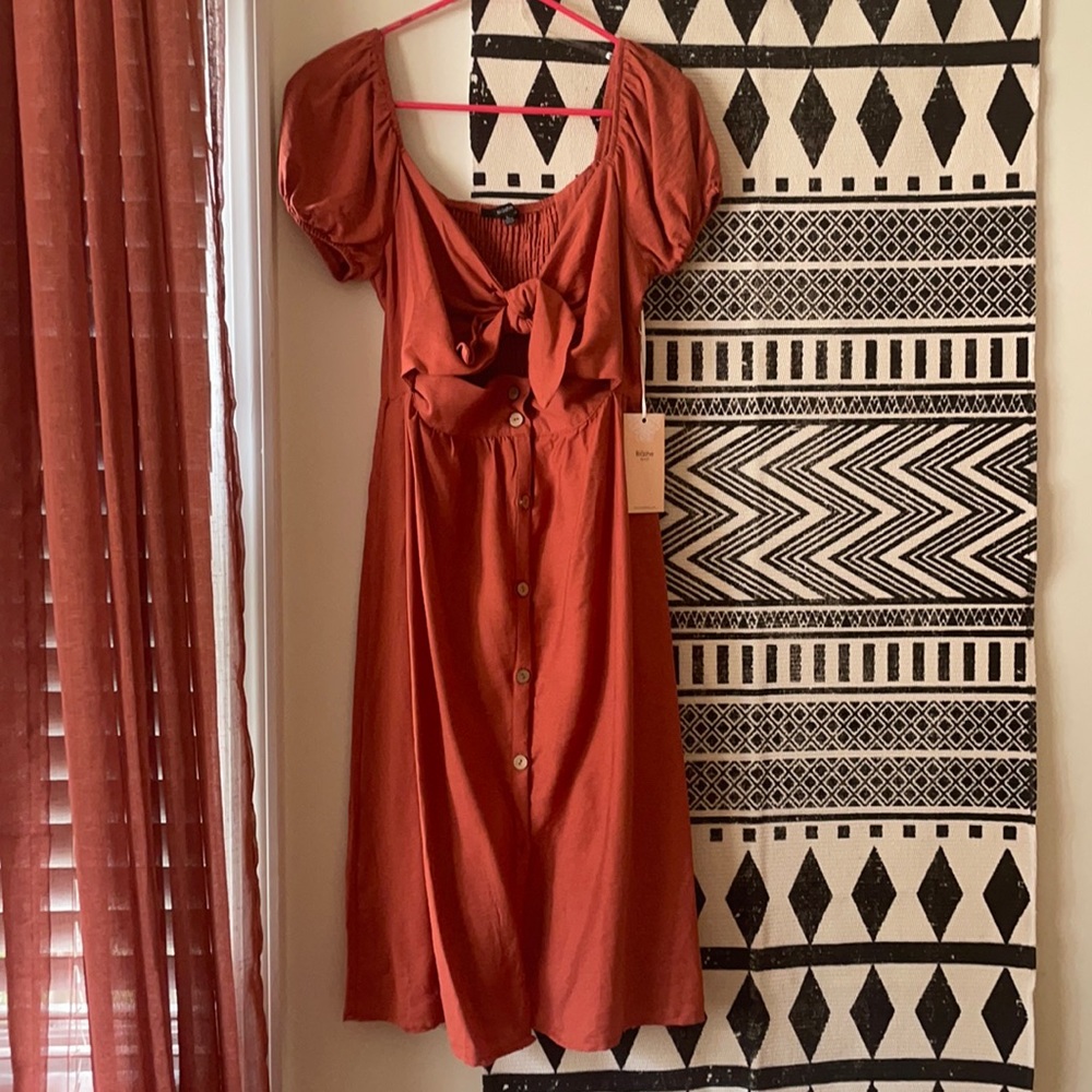 Burnt orange tie top midi dress Sz L